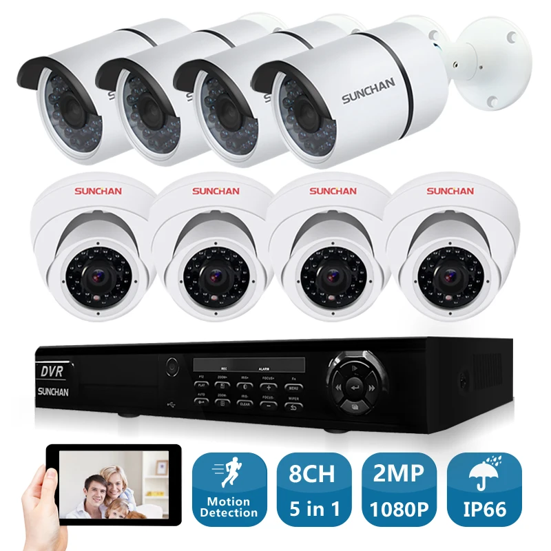 SunChan 8CH CCTV система 1080P AHD H DVR 8 шт. 2.0MP CCD камера безопасности 1920*1080