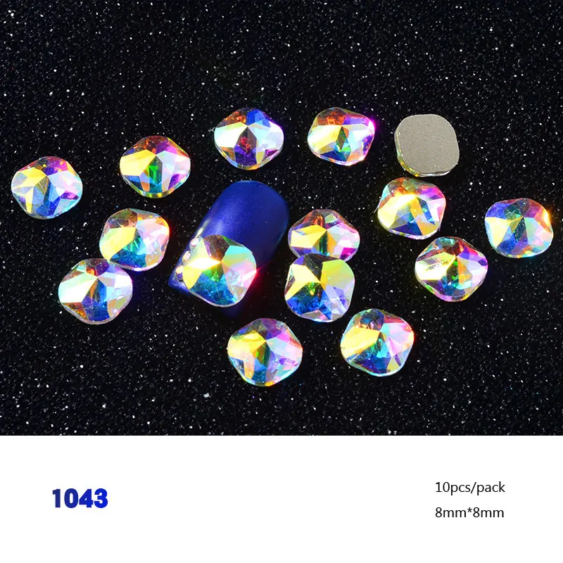 10Pcs 1043 10 шт. Блестящие Хрустальные Стразы для ногтей AB, цветные 3D стеклянные драгоценные камни с плоской задней стороной, блестящие украшения для ногтей DIY, 30 дизайнов - Цвет: 10Pcs 1043