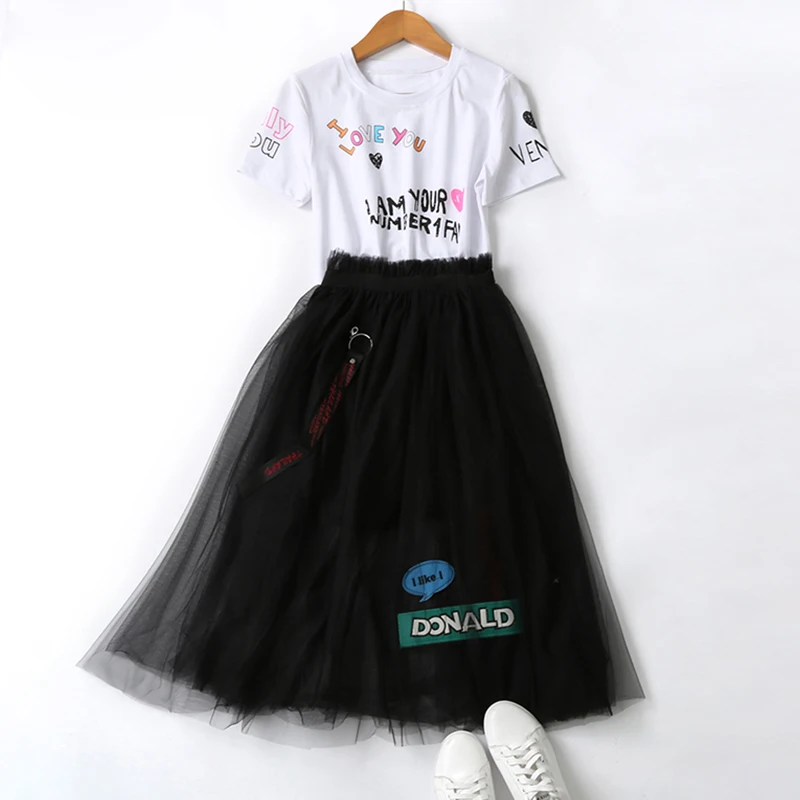 Женский сетчатый комплект из 2 предметов модная летняя футболка с буквенным