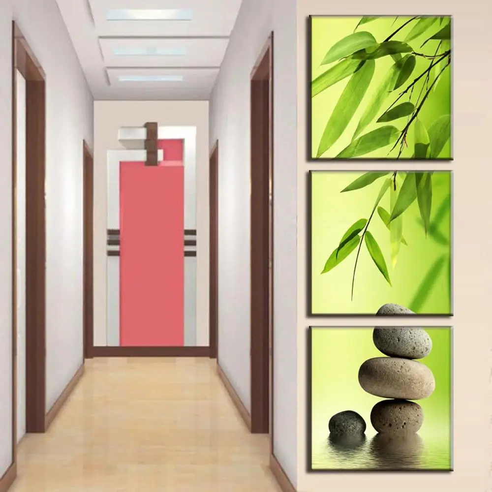 3 шт. натюрморт холст живопись камень зеленый бамбук принты настенные картины для