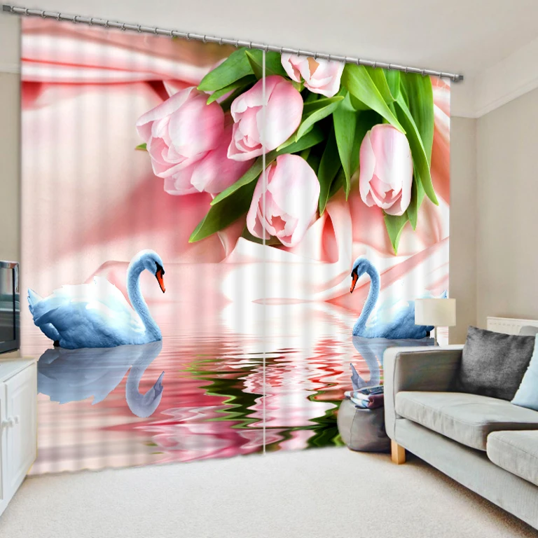 

Photo 3D Curtains for Living Room Window pink flower curtains