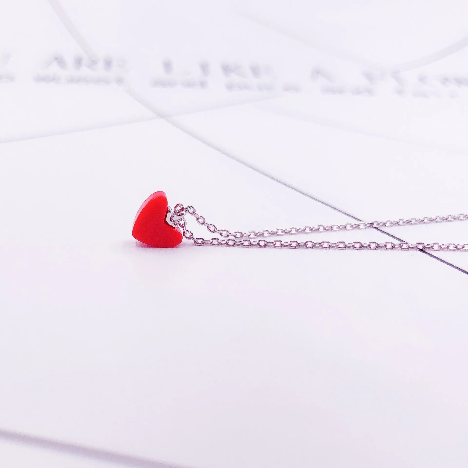 artificial coral red heart woman necklace 100% 925 Sterling silver nacklace Jewellery Clavicle chain pendant charms | Украшения и