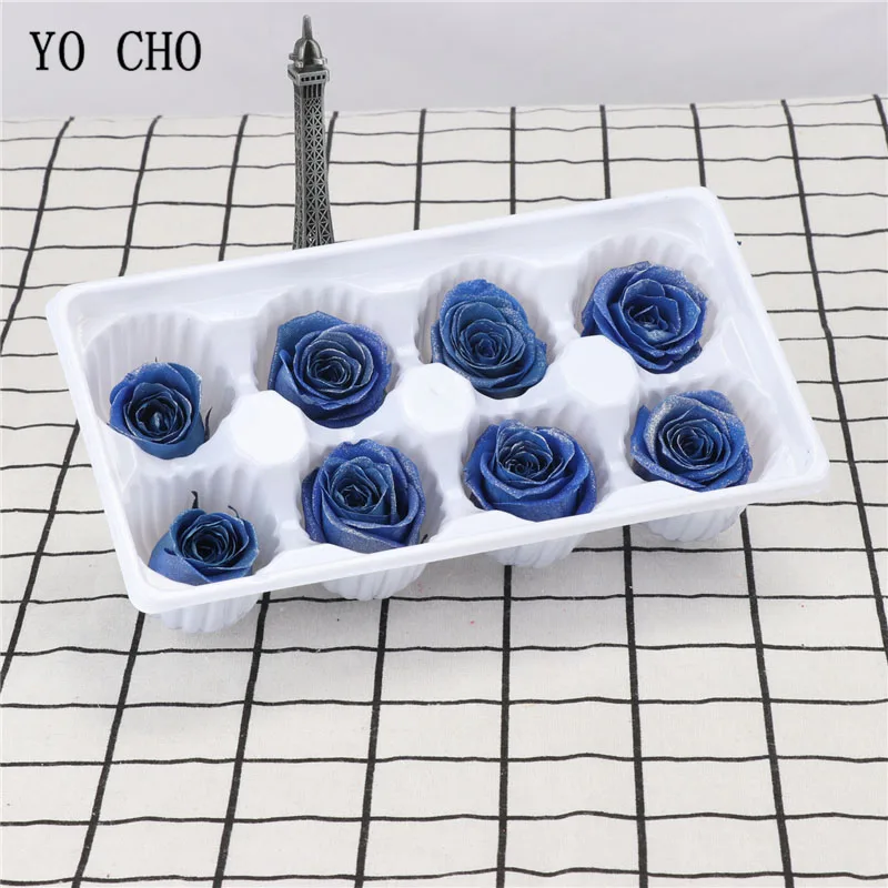 royal blue Йо Чо вечные цветы качество вечные розы цветок разбрызгивается золото бессмертная Роза 8 голов День святого Валентина подарки на день матери - Цвет: royal blue