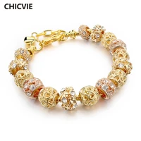 chicvie crystal gold hollow heart charm bracelets bangle for women silver stainless steel jewelry adjustable bracelet sbr150325
