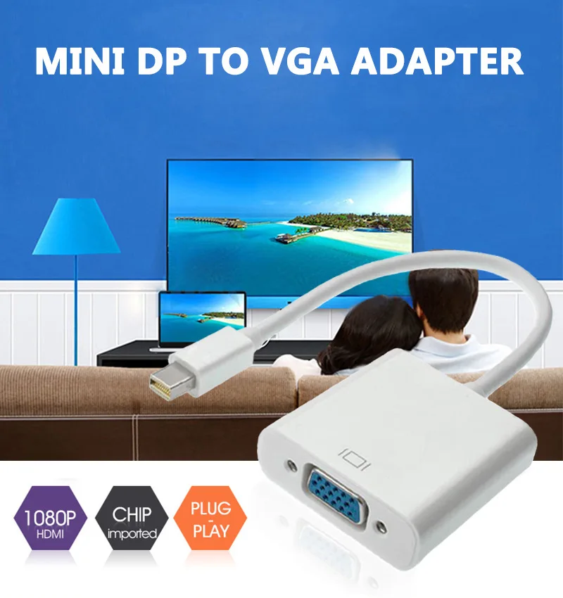 2019 Mini DP к VGA видеоадаптер 1080p Thunderbolt переходник с порта дисплея на кабели Vga