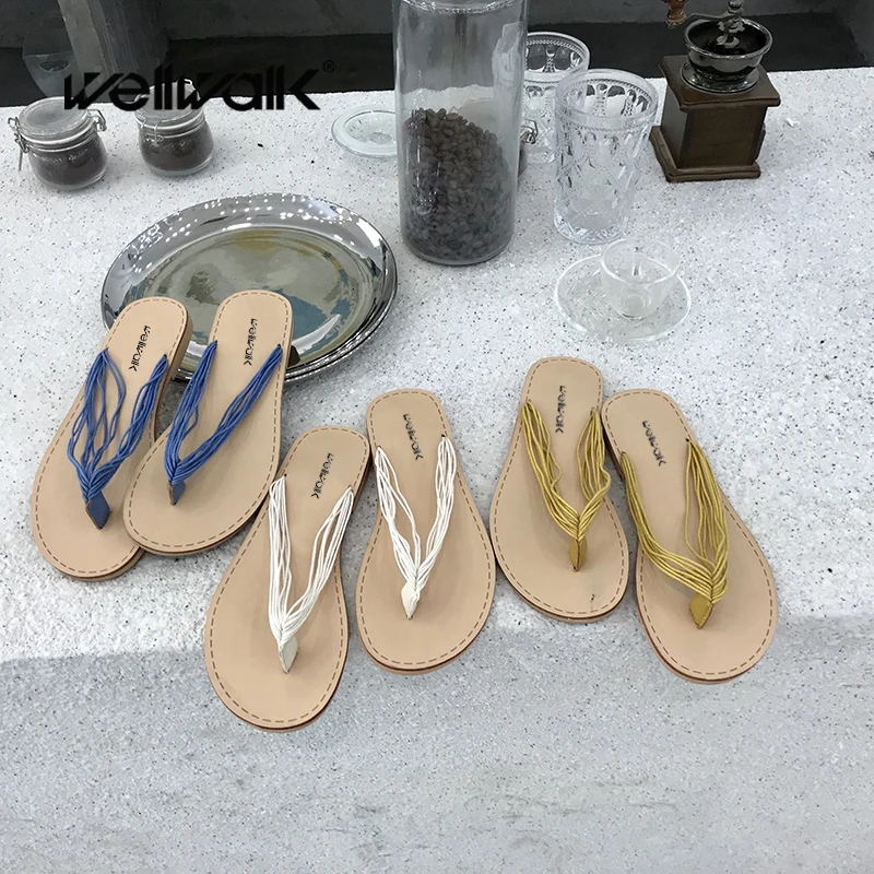 Домашние тапочки с полосками женские летние пикантные Вьетнамки шлепанцы на