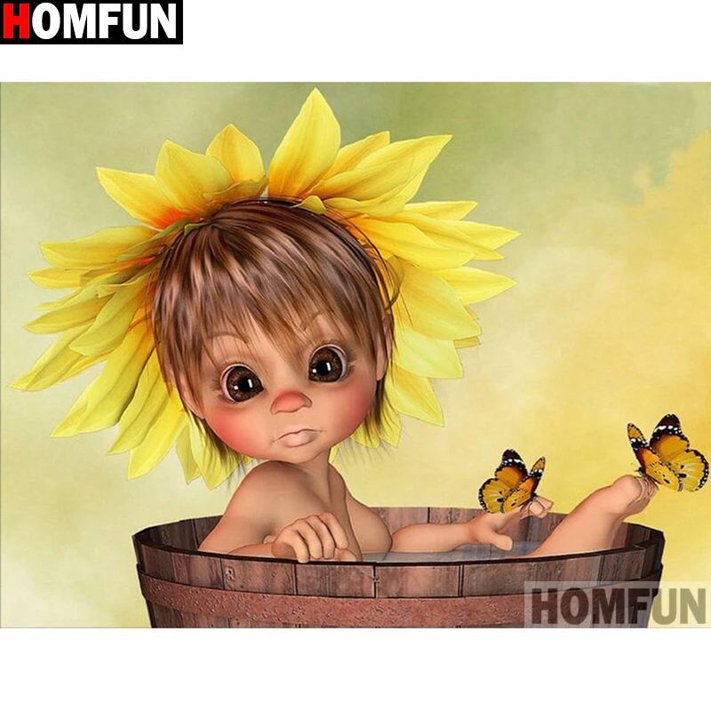 HOMFUN полный квадратный/круглый дрель 5D DIY алмазная живопись "детский цветок" 3D вышивка крестиком 5D домашний декор A15030