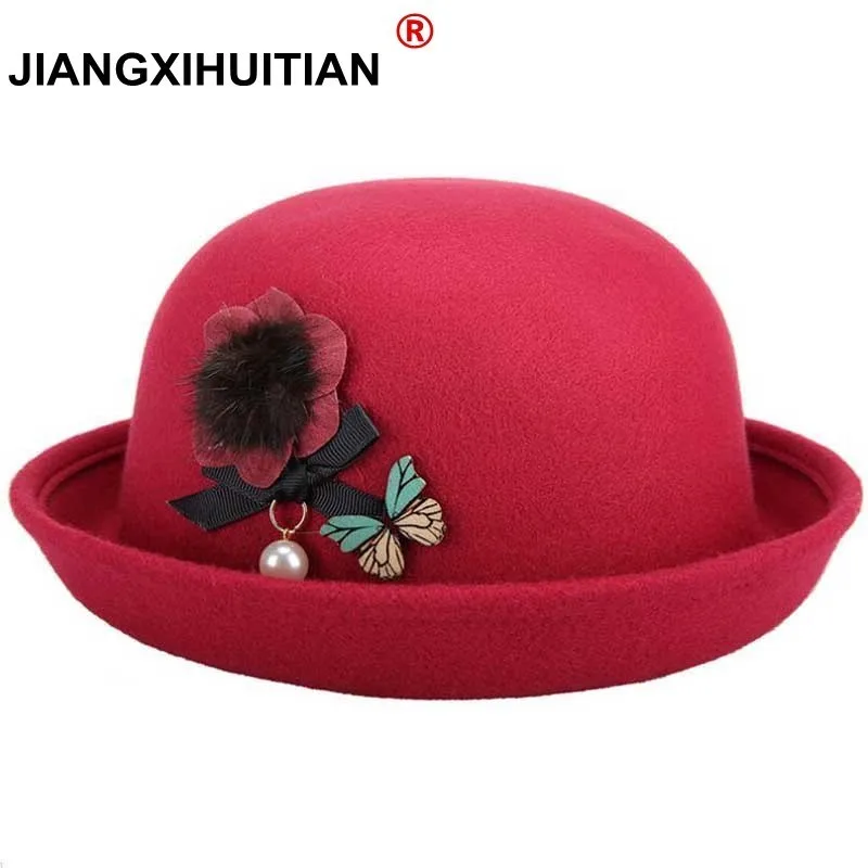 Новинка 2017 прекрасный красный весна осень старинные купола фетровых женские
