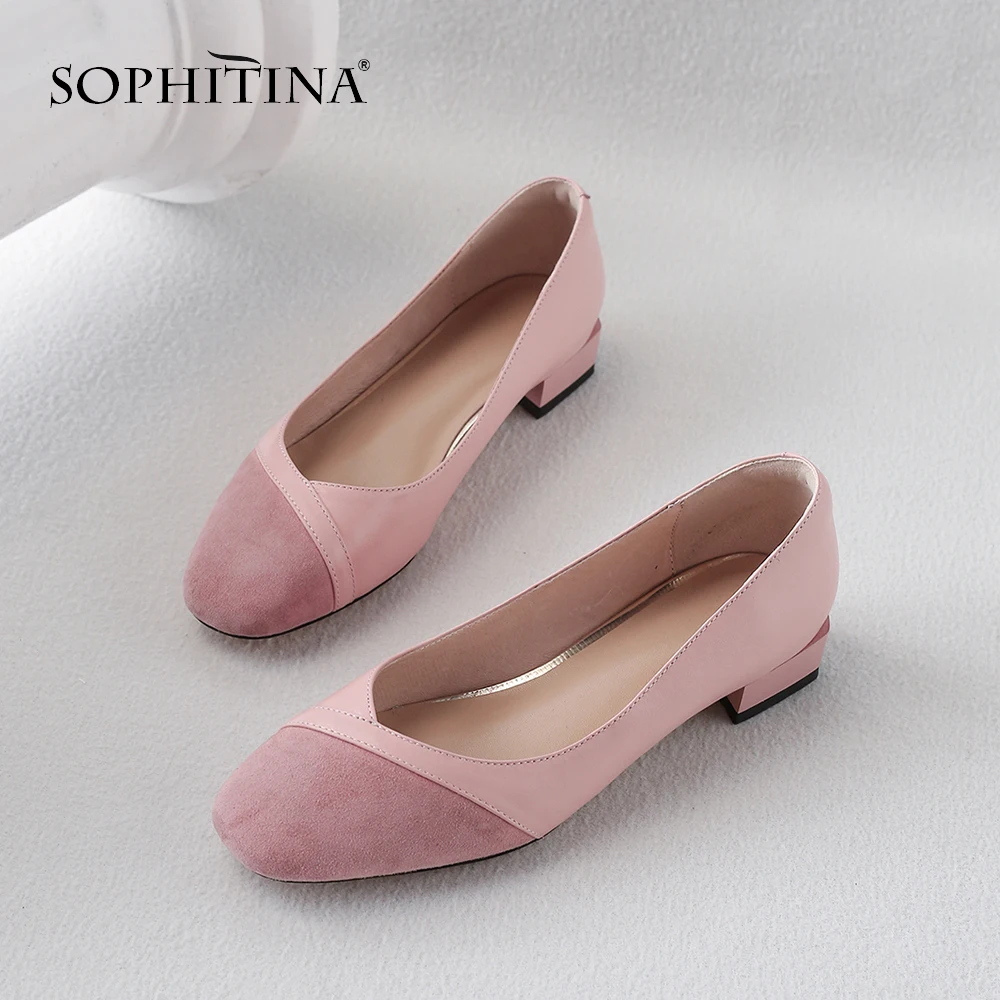 SOPHITINA/Новинки 2019г. Всесезонные женские туфли-лодочки на ходьбу. Женская обувь из натуральной замши в сочетании двух цвета. Удобные туфли больших размеров 33-43 с округленным мыском на сплошной подошве. SO80
