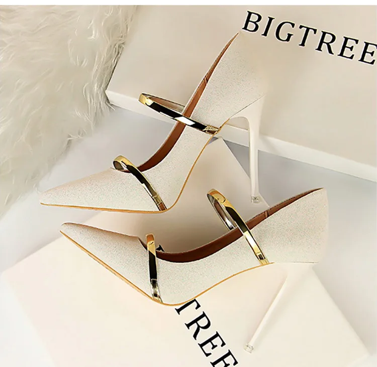 BIGTREE/обувь; женские туфли-лодочки из ткани с блестками; женская обувь с острым носком на высоком каблуке; свадебные туфли золотого и серебристого цвета; пикантные женские Вечерние туфли на каблуке-шпильке