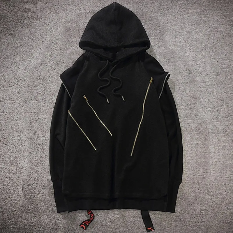 

Free shipping Plus size european version zipper outerwear large male 8xl turn-down collar hiphop black Sweatshirts with hoody