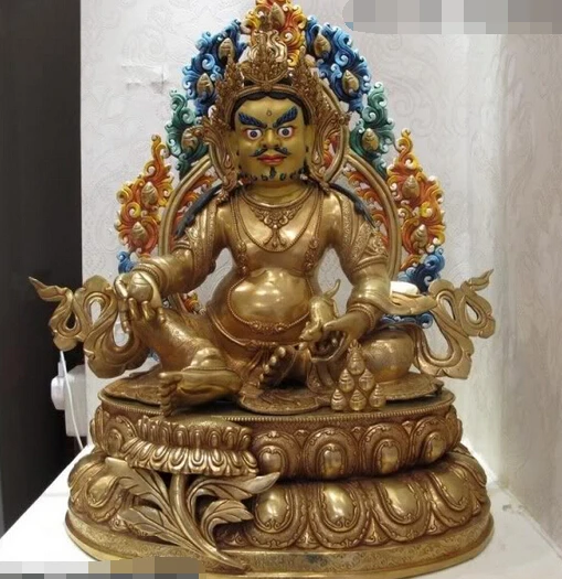 Shitou 002653 100% фиолетовая бронзовая 24K Gilt окрашенная джамбала Тибетский Бог Статуя