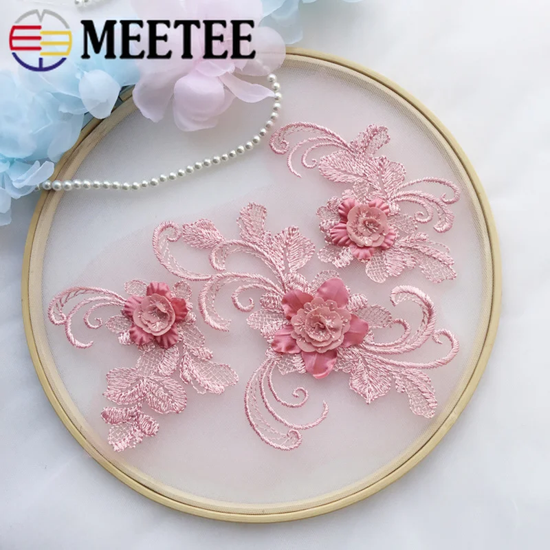 3Pcs 3D Flower Lace Applique For Wedding Dresse Floral Embroidered Patches Mesh Trims DIY Bridal Hair Trimmings Sewing | Дом и сад