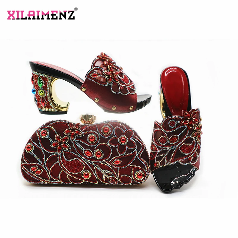 

Wine Color Nigerian Women Shoes and Bag to Match Comfortable Heels for Party Italian Ladies Matching Shoes and Bag Set