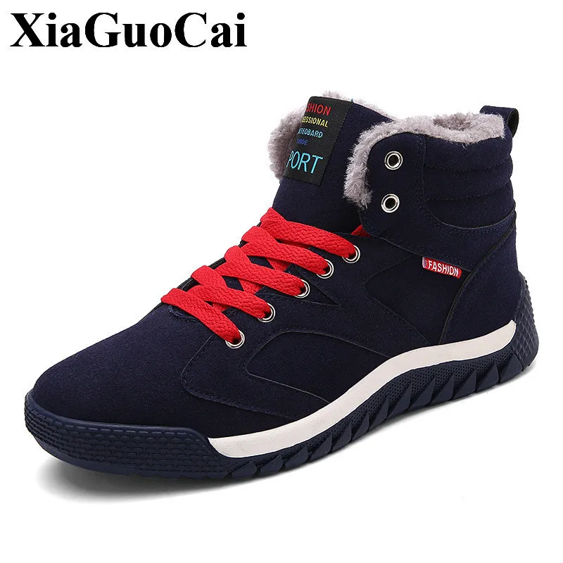 New Cotton Shoes Men Fleeces Snow Boots with Fur Large size Fashion High-top Lace-up Casual Winter Warm Outdoor Sneakers |