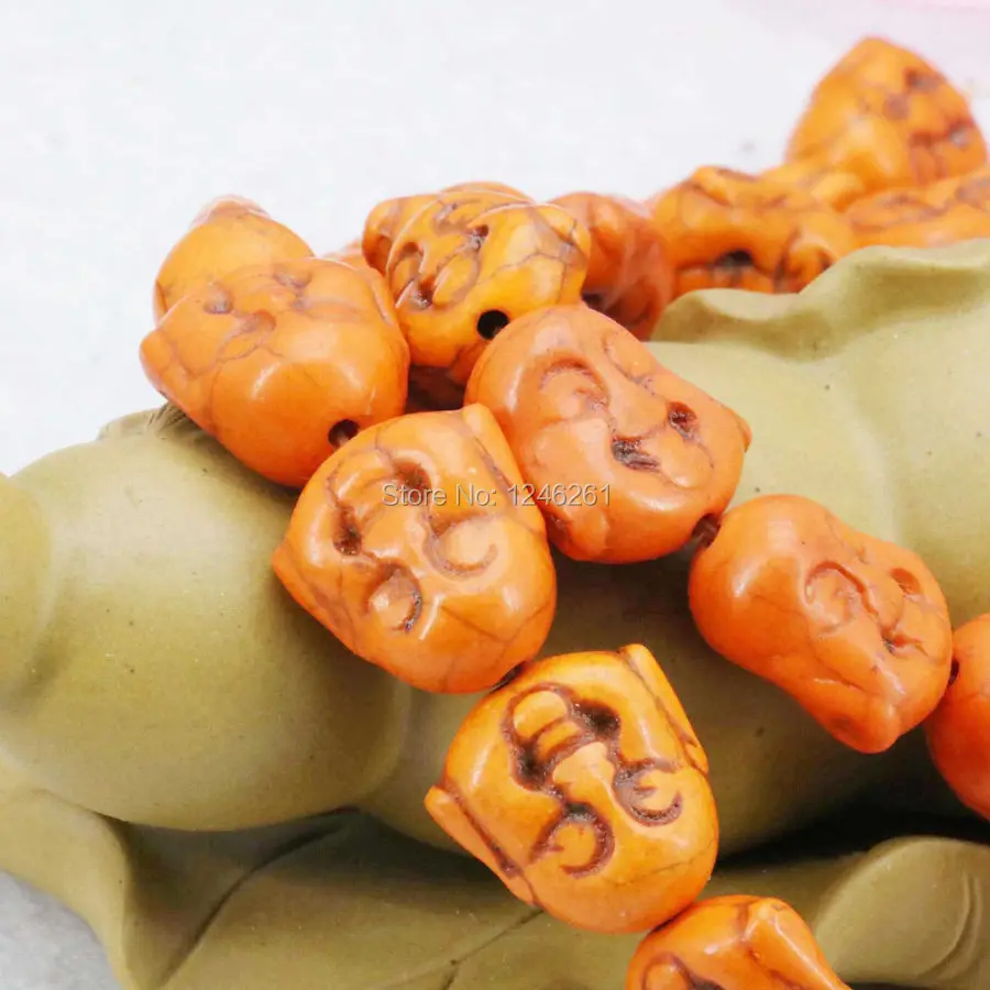 

Hot Sale Orange Buddha Lucky Stone Gift Accessories Jewelry Turkey Stone DIY Loose Beads Accessory Parts Howlite 15inch 14x15mm