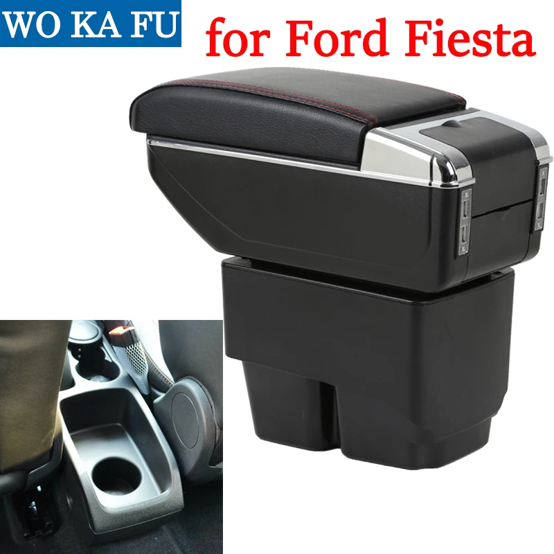 Для Ford Fiesta Mk6 подлокотник коробка Универсальная автомобильная центральная консоль caja Модификация аксессуары двойной поднятый с USB