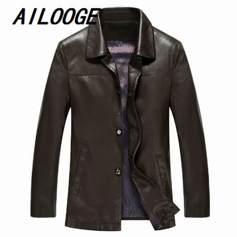 AILOOGE 2017 Весна Новая мода De Hombre Cuero мягкий отложной воротник Campera мужское
