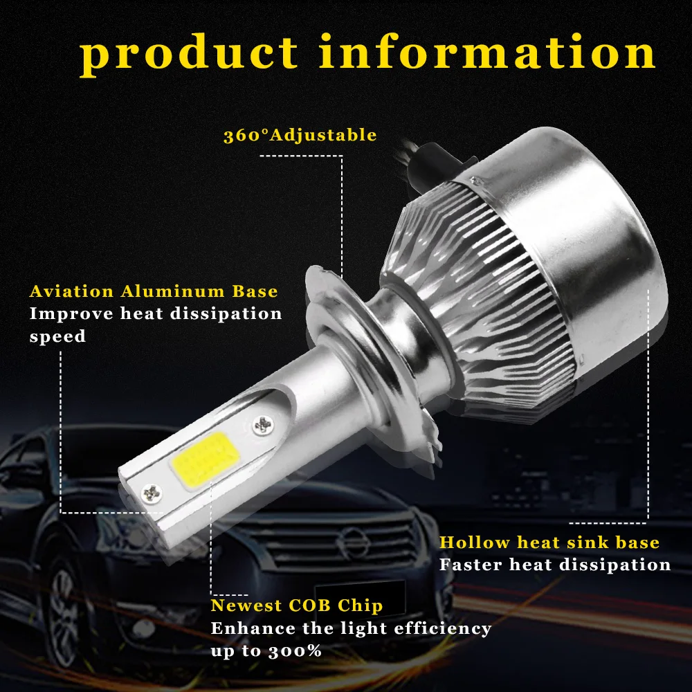 2 шт. H3 LED H7 H4 H11 H1 H8 H27 HB3 HB4 9005 9006 880 9007 светодиодная фара лампа 7600LM 6000K Авто C6