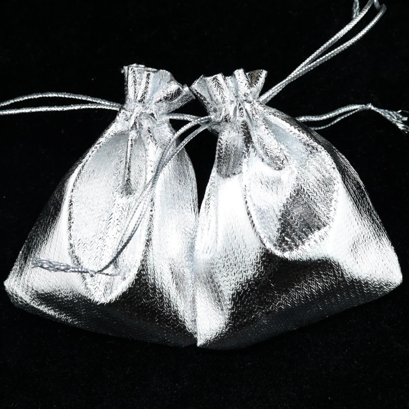 

100pcs/lot 9*12cm High qualityof Silver Cloth Gift Bag Drawstring Bag Jewelry Packing Bag Jewelry Set Bags Free Shipping