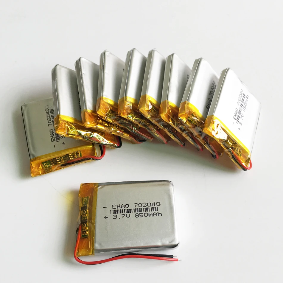 10 шт. литий полимерные аккумуляторные батареи 3 7 в 850 мАч 703040 lipo для MP3 GPS DVD bluetooth