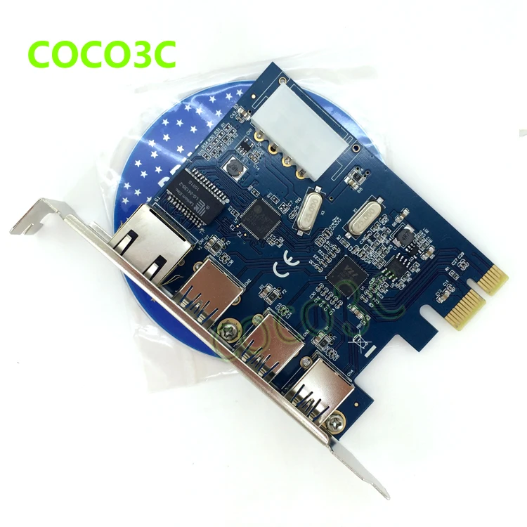 PCI e к внешним 3 портам USB 0 + RJ45 Gigabit Ethernet Сетевая карта USB3.0 1000 м LAN Combo express карта|card
