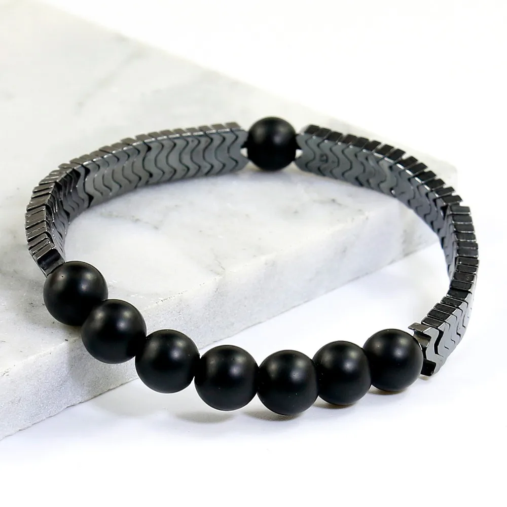 Новый ручной работы натуральный матовый оникс бусины камень браслет Мужчины