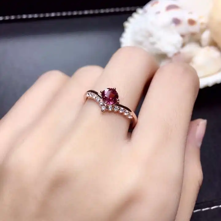 

Natural red garnet gem Ring S925 Silver Natural Gemstone Ring Fashion grace Water drop round Women girl wedding gift Jewelry