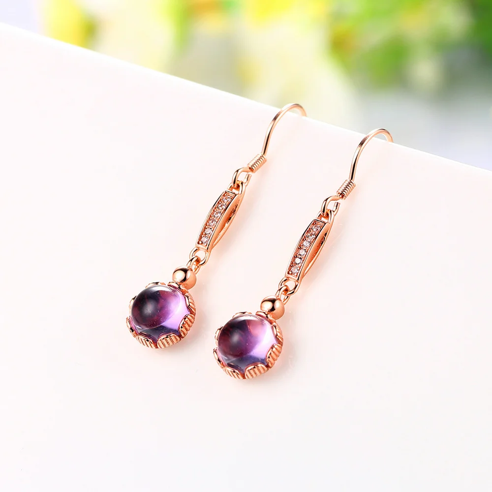 MoBuy MBEI019 Round Natrual Gemstone Amethyst Drop/Dangle Earring 925 Sterling Silver Rose Gold Plated Fine Jewelry For Women | Украшения и