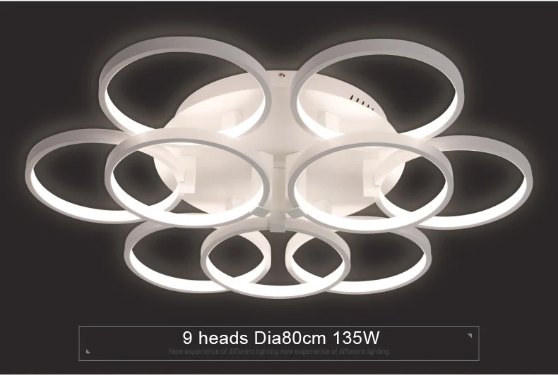 9 heads Dia80cm Новое поступление, круглые кольца, дизайнерские современные светодиодные потолочные лампы, лампа для гостиной, спальни, пульт дистанционного управления, потолочные светильники - Цвет корпуса: 9 heads Dia80cm