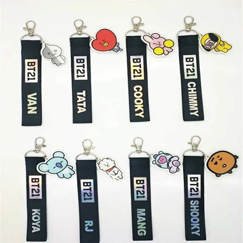 Kpop BT21 official Korean stars BTS cartoon Reflective laser bag holder key chain dolls girl boy Toy Collection H112 | Игрушки и хобби