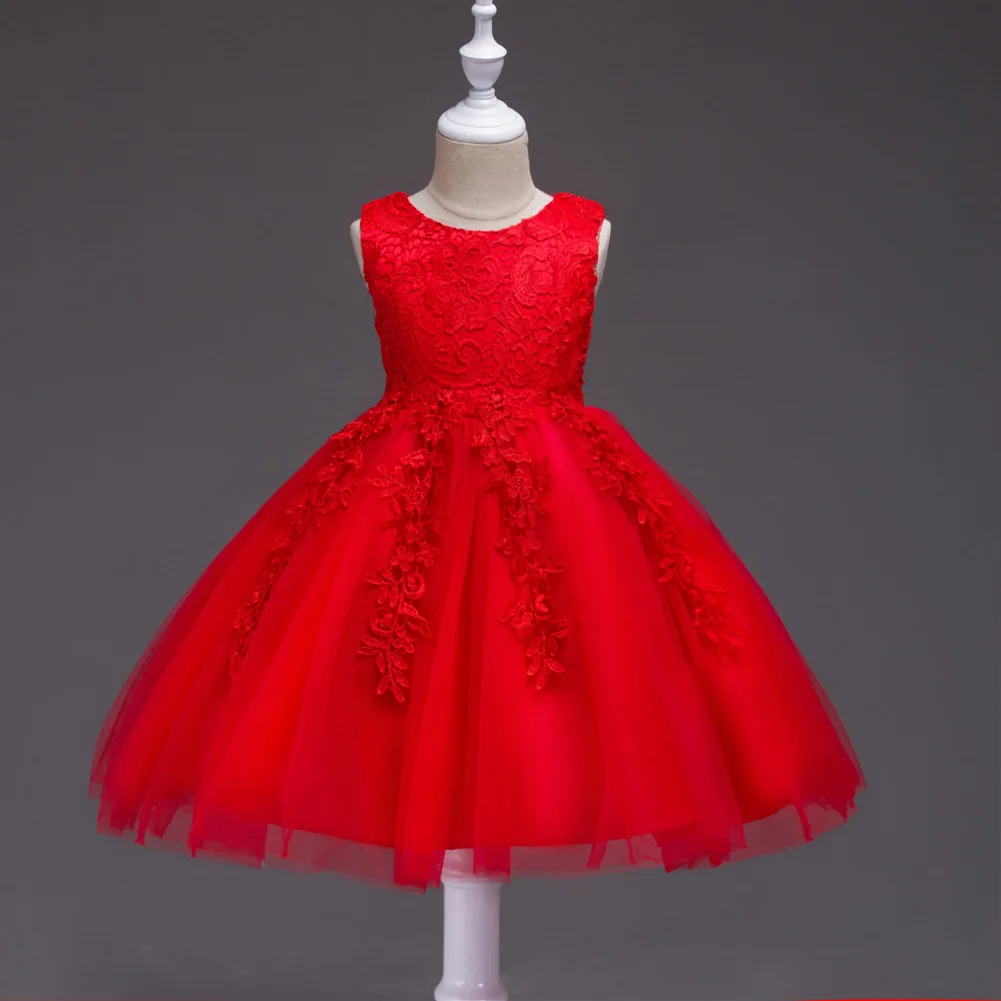 Кружевное платье с вышивкой без рукавов для девочек 2-9 лет | Свадьбы и торжества