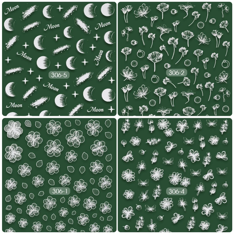 

1 Sheet Lotus Nail Sticker White Transparent 3D Flower Nail Art Stickers Nail Stickers Nail Decals