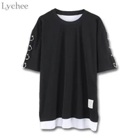 lychee punk gothic women t shirt ring patchwork casual loose short sleeve t shirt tee top female streetwear