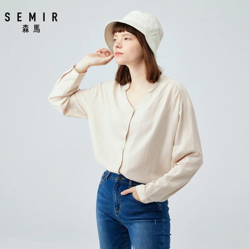 SEMIR длинная рубашка с рукавами Женский 2019 Новинка осени открытым воротником и