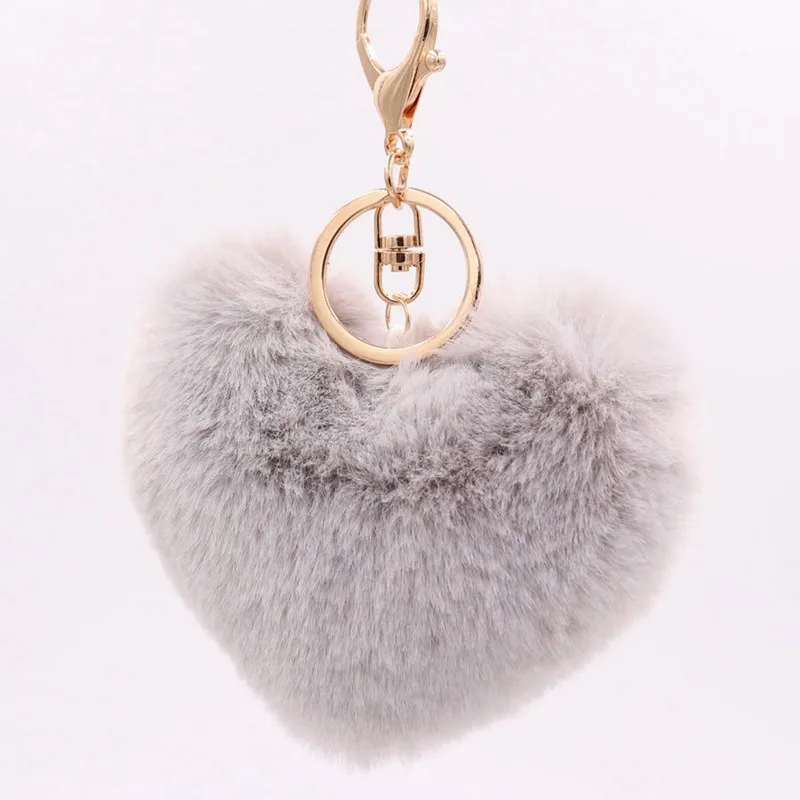 Light Gray Мягкие Меховые брелоки из искусственного кролика Рекс в форме сердца, 19 цветов, меховой брелок-Кубок, модный брелок для женщин и девочек - Цвет: Light Gray