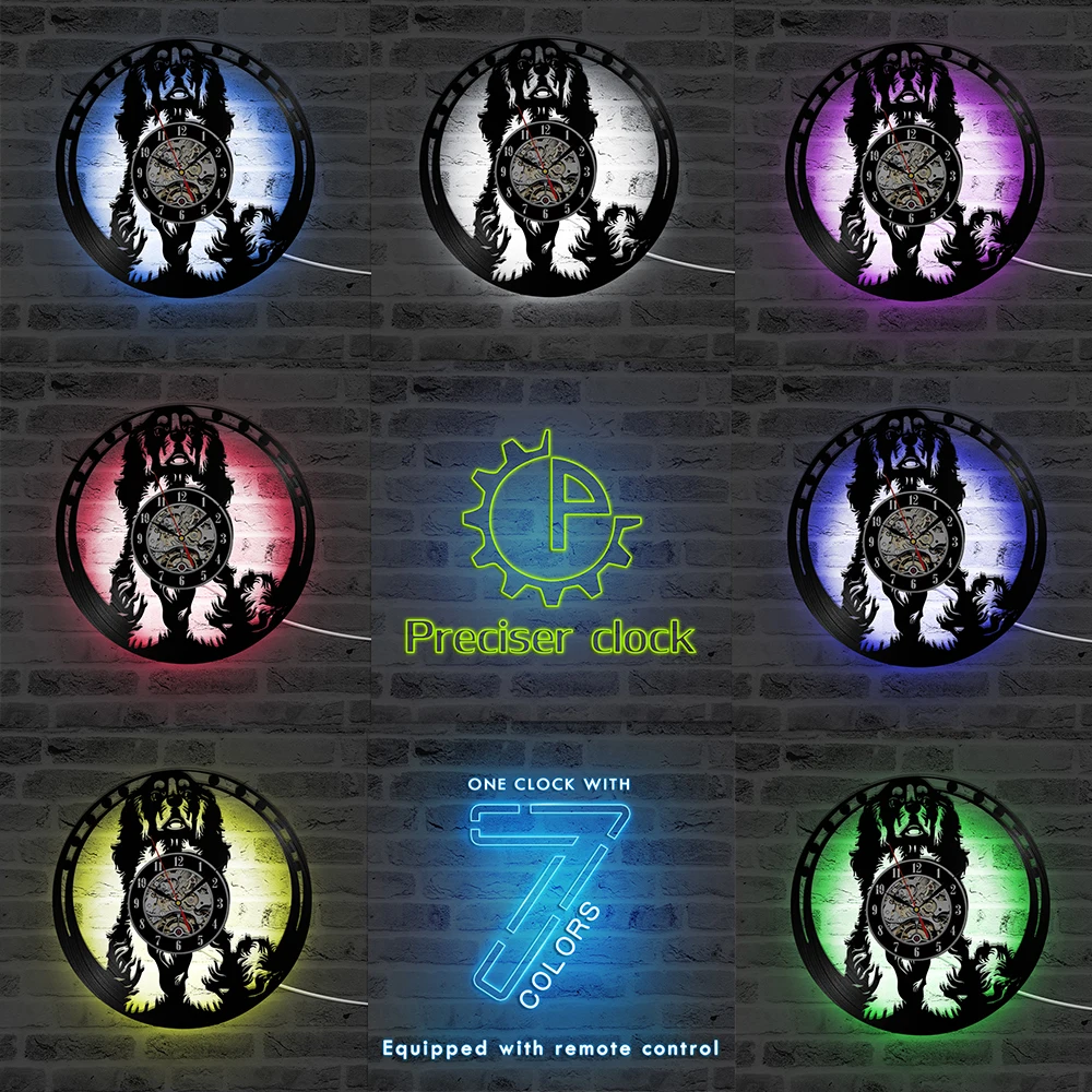 LED полые кавалер Кинг чарльз спаниель собака 3D запись настенные часы Современные