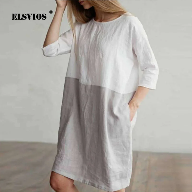 

Платье-рубашка женское весеннее, с круглым вырезом и карманами