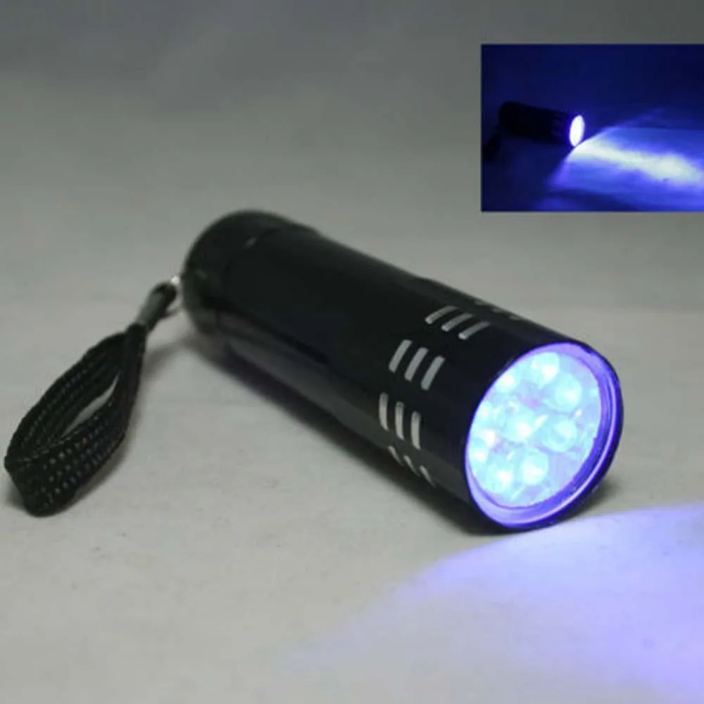 Мини светодиодный УФ ультрафиолетовый 9 фонарик фиолетовый свет AAA батарея