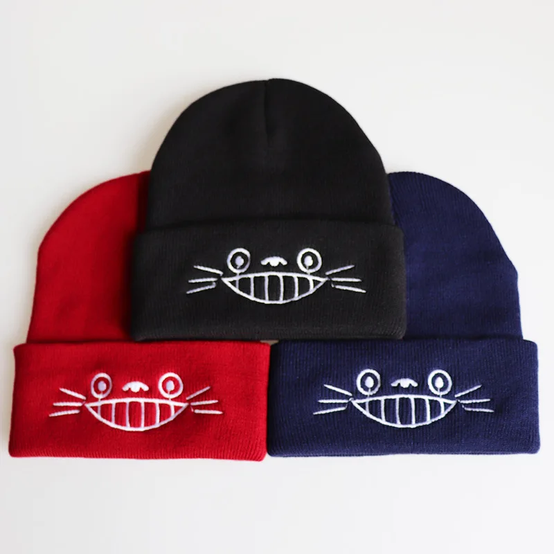 

My Neighbor Totoro Anime Hat Cap Hip Hop Beanies Knitted Cartoon Winter Warm Cap Adjustable Cool Embroidery Hat Cosplay Gift