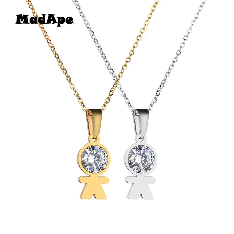 MadApe CZ Stone Family Pendant Necklace Boy Best Friend for Parent Mama Dad Gift Stainless Steel Jewelry | Украшения и аксессуары