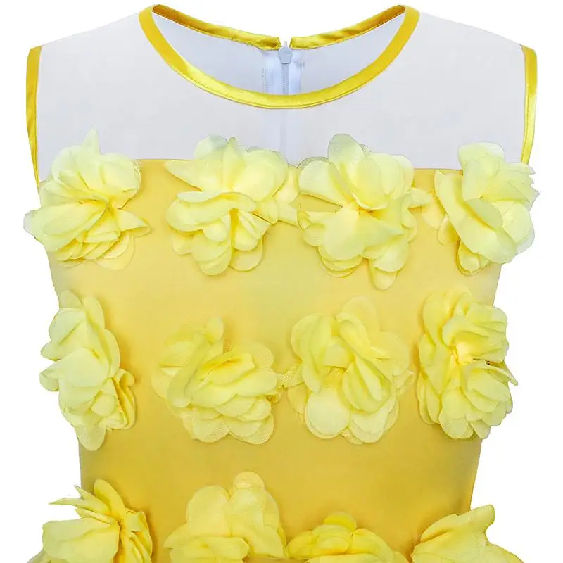 Girls Dress Yellow Dimensional Flower Bridesmaid Wedding 2020 Summer Princess Party Dresses Size 5-12 Carnival Vestidos | Детская одежда