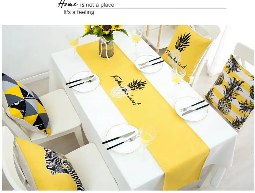 Скандинавский стиль льняной Zebea Желтый стол бегуны столик-мат Флаг Кисточкой для дома декоративные вечерние скатерть с геометрическим рисунком