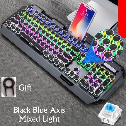 Технология Apedra X10 Ретро Круглый Светильник пишущая машинка Трансмиссия Keycap Проводная Механическая игровая клавиатура несколько светильник эффекты - Цвет: Белый