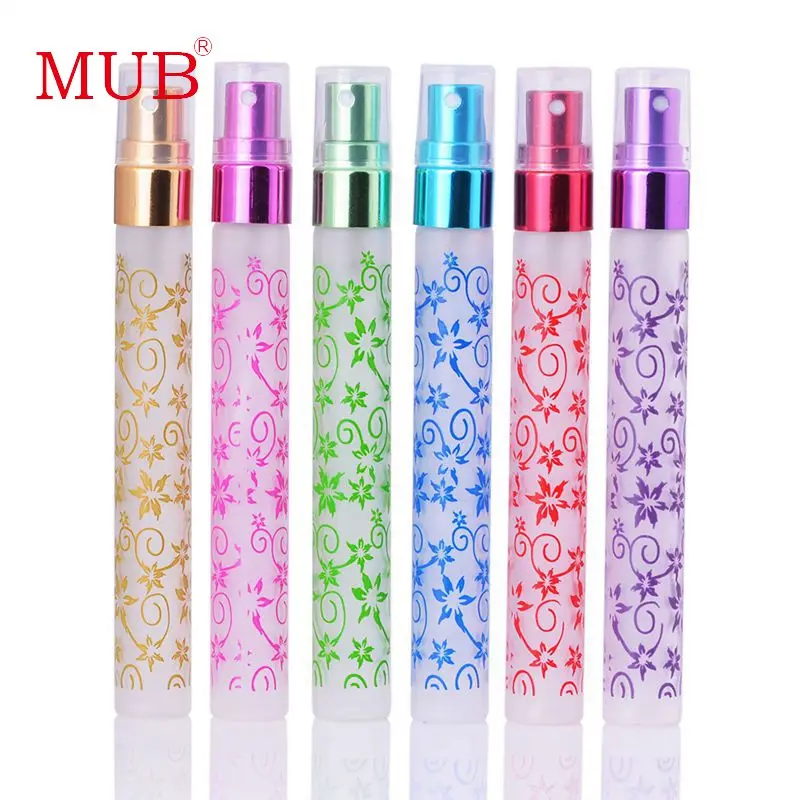 MUB -10ml (120pcs/lot) Frosted Printing Mini Glass Perfume Spray Bottle Refillable Perfume Bottles Atomizer Portable Travel Tool