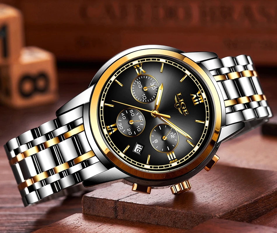 Montre Homme Часы мужские люксовый бренд LIGE Хронограф Мужские спортивные часы водонепроницаемые полностью Стальные кварцевые мужские часы Relogio Masculino