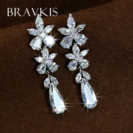 Красивые серьги-подвески в форме цветка с кристаллами BRAVEKISS капли воды для женщин