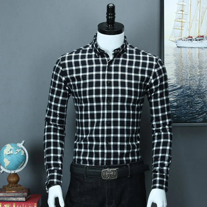 Для Мужчин's Винтаж Повседневное Стандартный-fit Flannel Shirt теплый щеткой хлопка клетчатый плед длинный рукав; пуговицы-воротник рубашки
