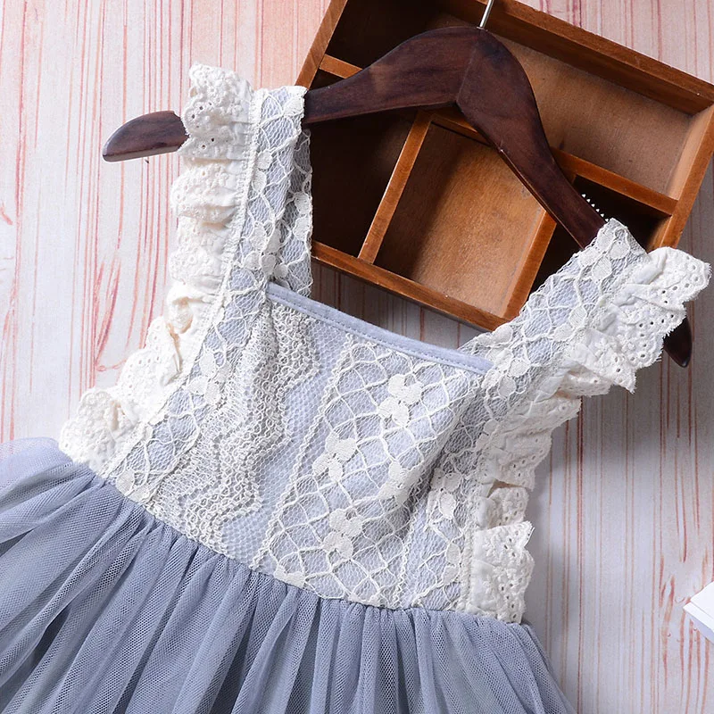 2-7T Lace Mesh Style Baby Girls Dress Sleeveless 2018 Summer Princess Dresses Casual Children Clothing Kids for Girl | Детская одежда и