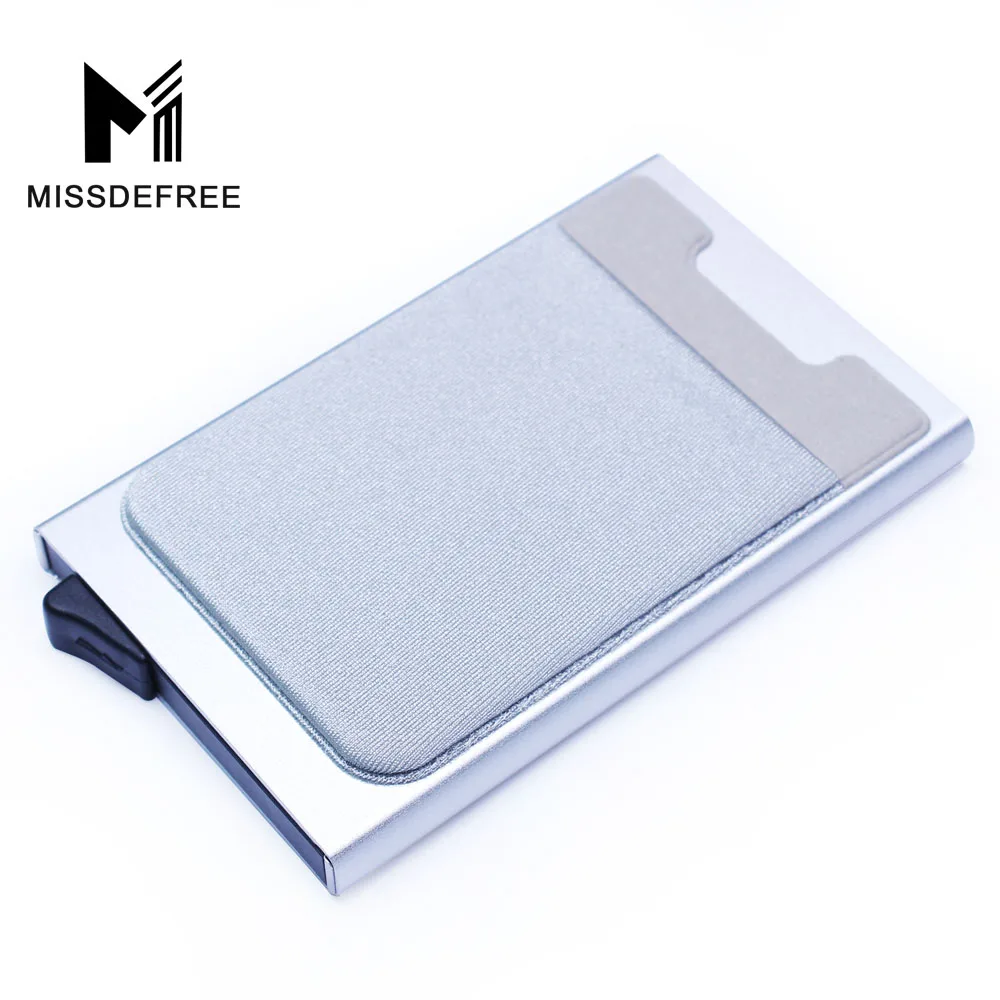 Серебристый Алюминий бумажник с заднего кармана ID Card Holder RFID Блокировка мини-тонкий металлический кошелек автоматические всплывающие Дело Кредитная карта протектор - Цвет: Серебристый